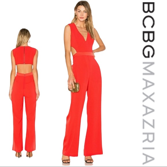 BCBGMaxAzria Pants - BCBGMaxazria Revolve Poppy Red Malgosia Cutout Jumpsuit sz S NWT